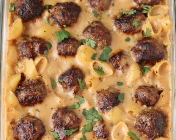 meatball mac and cheese casserole